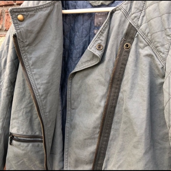 GAP Green Quilted Moto Jacket medium - Picture 6 of 7
